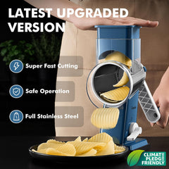 Geedel Rotary Cheese Grater - Upgraded Vegetable Shredder with 4 Interchangeable Blades, Easy to Clean Cheese Shredder with Handle, Kitchen Grater Nuts Grinder for Cutting Cheese, Vegetable, Nuts