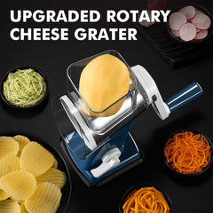 Geedel Rotary Cheese Grater - Upgraded Vegetable Shredder with 4 Interchangeable Blades, Easy to Clean Cheese Shredder with Handle, Kitchen Grater Nuts Grinder for Cutting Cheese, Vegetable, Nuts