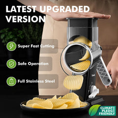 Geedel Rotary Cheese Grater - Upgraded Vegetable Shredder with 4 Interchangeable Blades, Easy to Clean Cheese Shredder with Handle, Kitchen Grater Nuts Grinder for Cutting Cheese, Vegetable, Nuts