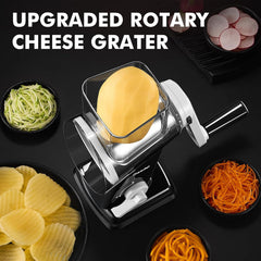 Geedel Rotary Cheese Grater - Upgraded Vegetable Shredder with 4 Interchangeable Blades, Easy to Clean Cheese Shredder with Handle, Kitchen Grater Nuts Grinder for Cutting Cheese, Vegetable, Nuts